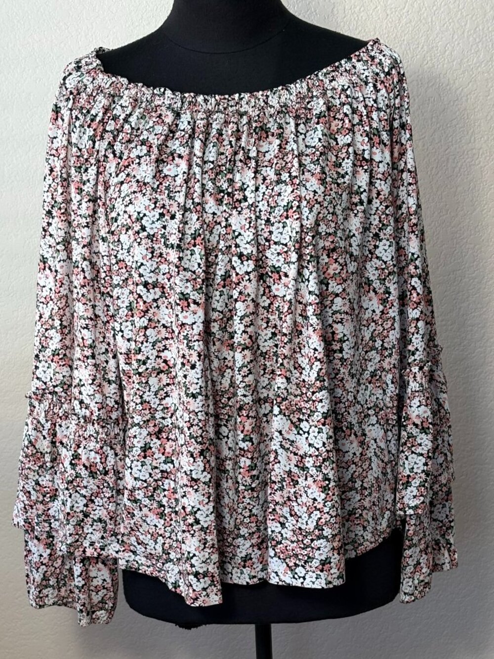 Lauren Ralph Lauren XL Floral Cotton Boho Peasant Blouse Bell Sleeves